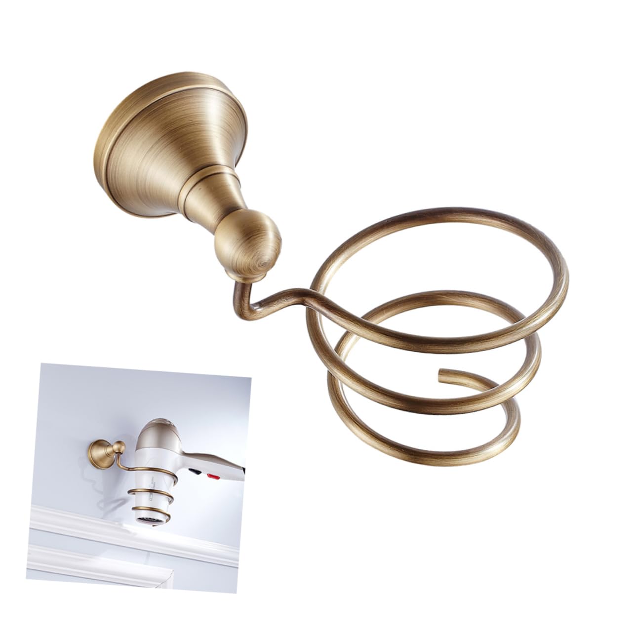 Cabilock Supporto Asciugacapelli da Parete Oro in Acciaio Inox | Montaggio a Muro, Finitura Antica, Organizzazione Domestica, Supporto per Asciugatura e Ordinamento
