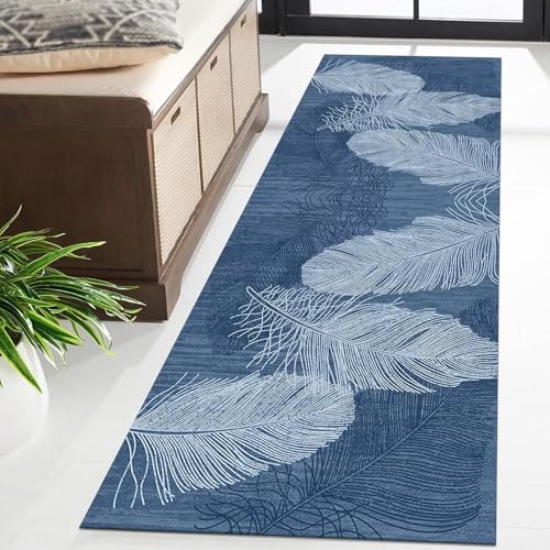 Tapis de couloir long 90x200cm bleu abstrait de qualité supérieure