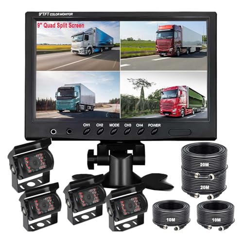 Kit de caméra de recul filaire de 9 pouces, moniteur HD 4 écrans divisés de 9