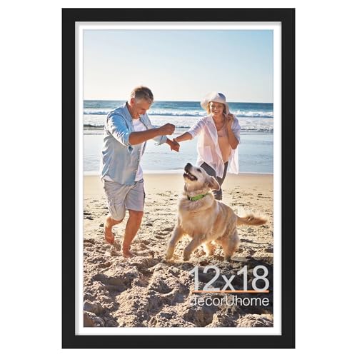 decorUhome 12x18 Picture Frame, Display Pictures 11x17 with Mat or 12x18 without Mat, Wall Mounting Photo Frame, Black, 1 Pack