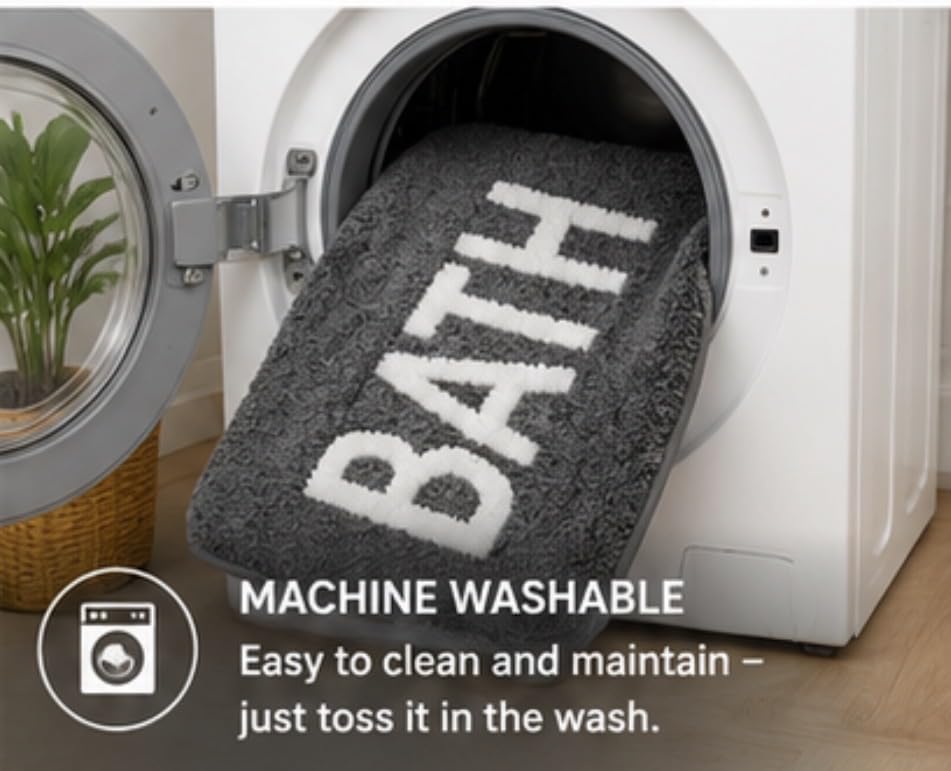 Image of Set of 2 Micro Anti Skid Bath Mat for Home Kitchen, Office, Water Absorbent Machine Washable and Quick Dry Luxury Mats for Bathroom, Kitchen, Entrance. (Grey)