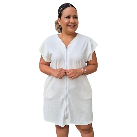 Roupão com zíper e bolsos embutidos atoalhado plus size
