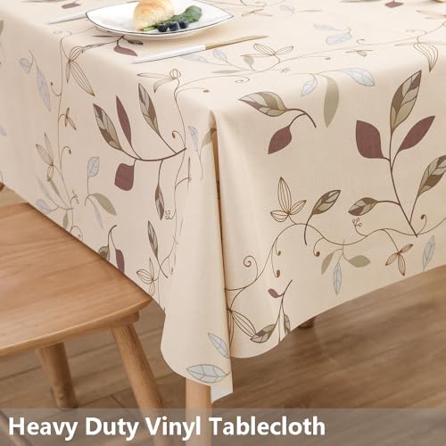 TruDelve Heavy Duty Vinyl Tablecloth Beige Plastic Table Cloth Waterproof Wipeable Oilcloth Table Cloth Rectangle Table (54'' x 78'', Leaves) by TruDelve - Used condition - Image 2