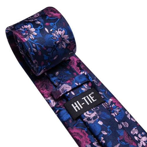 Image of Hi-Tie 70 inches Ties for Men Silk Extra Long Necktie and Pocket Square Cufflinks Set Men Big and Tall Tie Business