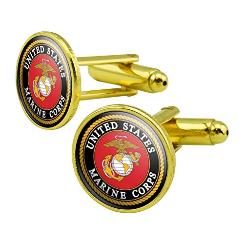 Conjunto de Mancuernas Redondas Emblema USMC Negro Amarillo Rojo Dorado miniatura 1