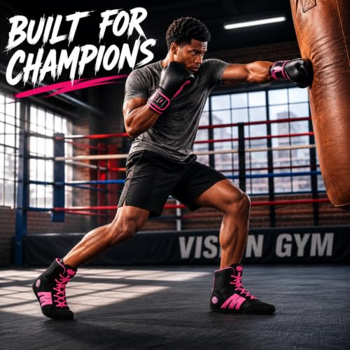 Image of RXN Gold Medal Boxing Shoes for Men | Lightweight High Top Boxing Boots with Anti-Slip Non-Marking Rubber Sole | Breathable Mesh Upper | Training, Sparring & Competition Boxing Shoes