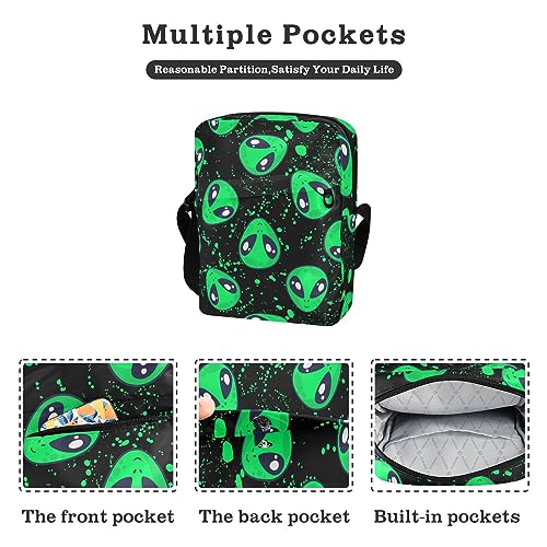 Green Alien Sling Bag Small Crossbody Bag For Women Men, Mini Messenger Bag Shoulder Handbag With Adjustable Straps2
