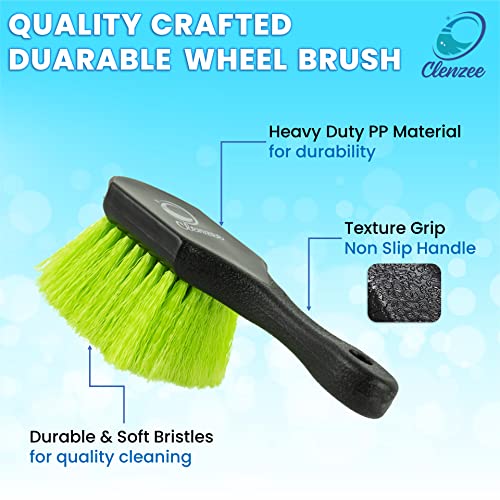 Clenzee Exterior Car Cleaning Kit – 3-Piece Car Wash Kit – Soft, Scratchless Microfiber Car Wash Mitt, Heavy Duty Wheel Brush & Rim Cleaner Brush #TOP2
