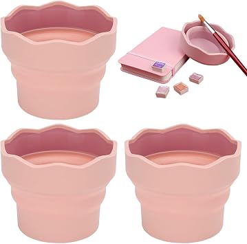 3 PCS Collapsible Paint Brush Washer Brush Rinser Cup Mini Foldable Silicone Watercolor Cup Silicone Washing Bucket Brush Holder Organizer Painting Water Cup for Watercolor Oil Painting