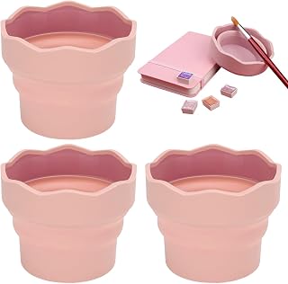 3 PCS Collapsible Paint Brush Washer Brush Rinser Cup Mini Foldable Silicone Watercolor Cup Silicone Washing Bucket Brush Holder Organizer Painting Water Cup for Watercolor Oil Painting