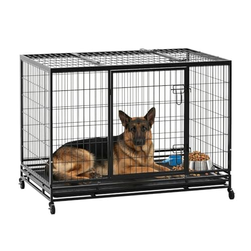 Image of BestPet 48 Inch Heavy Duty Dog Crate, Indestructible Escape-Proof Kennel with Double Door & Removable Tray for Medium to Large Dogs,Black