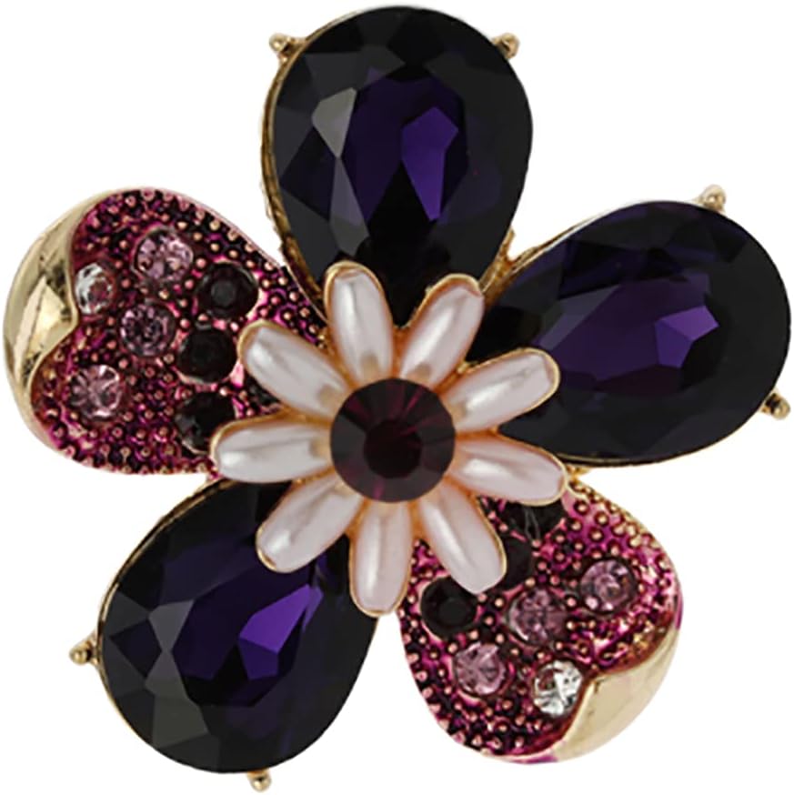 Rosemarie Collections Women's Stunning Crystal Teardrop And Pave Petals With Simulated Pearl Statement Flower Stretch Cocktail Ring