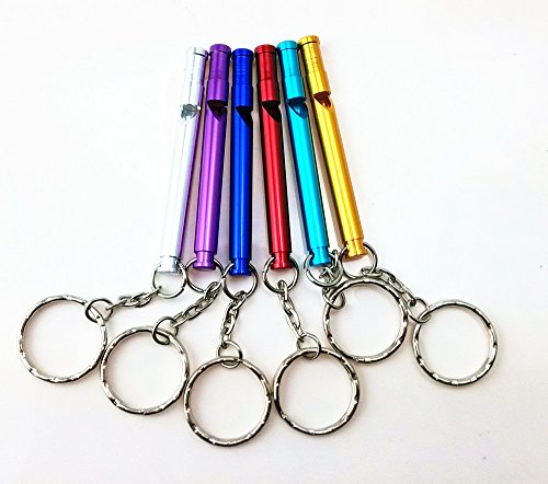Yueton 6Pcs Colorful Slim And Long Aluminium Whistles With Key Ring, Emergency Survival Whistle Key Chain, Hiking, Camping, Mountaineering Accessory, Dog Training Whistles #TOP1