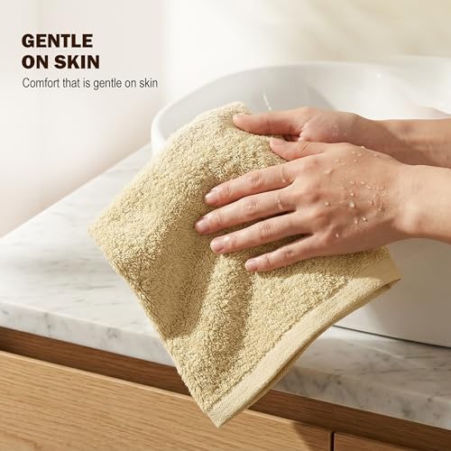 Image of Utopia Towels 12 Pack Cotton Washcloths Set, 100% Ring Spun Cotton, Premium Flannel Face Cloths, Highly Absorbent and Soft Feel Fingertip Towels, Beige