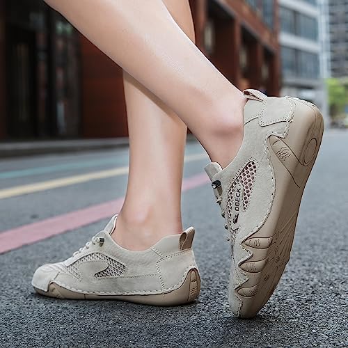 Jishingal Women Outdoor Mesh Trail Shoes For Hiking & Walking Women's Summer Sports Shoes Breathable Mesh Non-Slip Lightweight Casual Sneakers, Beige, 7 #TOP4