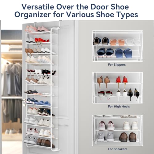 Image of Whitmor 36 Pair Over The Door Shoe Organizer, 12 Tier Hanging Shoe Organizer, Heavy Duty Metal & Mesh Shoe Holder, Hanging Shoe Rack for Closet Organizer & Storage, 74 inchL x 21.7 inchW x 7.5 inchH, Matt White