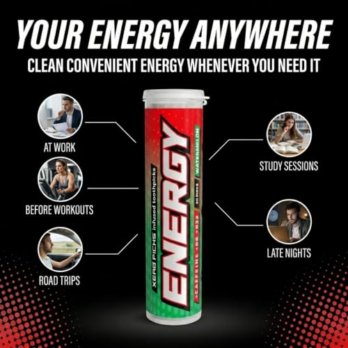 Image of Xero Picks Energy Caffeine Flavored Toothpicks B12 for Focus & B6, 60 Picks (Pack of 10) (Variety Pack) Sugar-Free Alternative to Energy Mints & Gum - Kosher