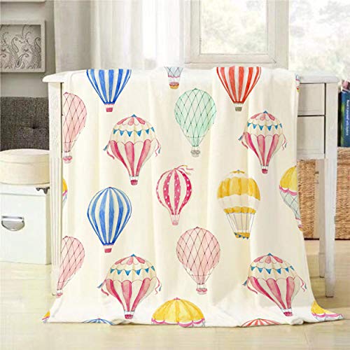Image of Mugod Balloon Throw Blanket Cute Watercolor Hot Air Balloons Pattern Decorative Soft Warm Cozy Flannel Plush Throws Blankets for Baby Toddler Dog Cat 30 X 40 Inch