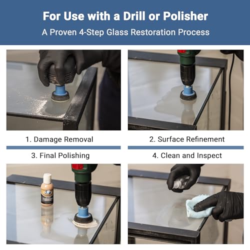 Image of GLASS POLISH DIY Glass Scratch Removal Deluxe Kit 2 inch & 3 inch - Effective Glass Polishing with Drill or Polisher, Repairs Deep Scratches, Removes Surface Damage and Restores Original Clarity & Shine