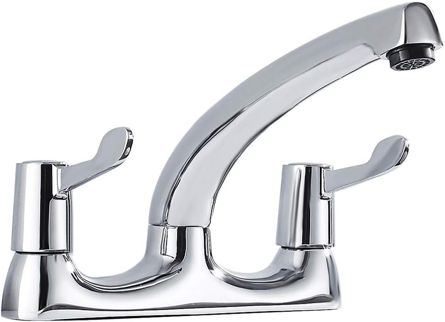 Jetcloud 6226129485854 Sink Chrome 2 Hole Kitchen Tap Hot & Cold Brass Dual Twin Handles Deck Mounted Basin Mixer Faucet