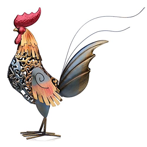 Figurine de jardin en métal coq anti-rouille pour déco durable