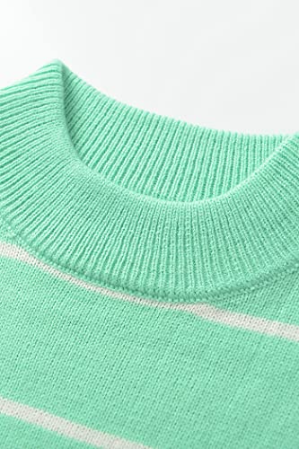 Image of Women's Sweaters Casual Long Sleeve Mock Neck Drop Shoulder Tunic Striped Pullover Knit Sweater Tops