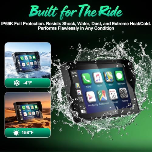 Image of YZW 5 Inch Motorcycle Carplay, GPS Navigation with Android Auto, Siri & Google Assistant /USB Cable /Bluetooth 5.2 /TMPS /Anti-Glare /Voice Control /IP69K Waterproof Touchscreen /Light Sensor /Magnetic Mount