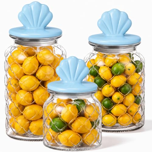 Potchen 3 Set Beach Candy Glass Jars with...