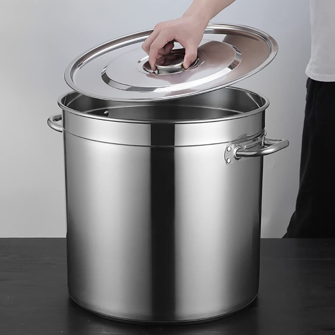 Olla de acero inoxidable, cacerola profunda para cocinar grande, no magnética, sin óxido, 16 cuartos de galón