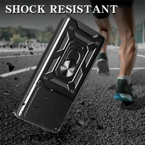 Image of Heavy Duty Back Case Cover for Tecno Spark 30 5G 5G, Shockproof Tecno Spark 30 5G Back Cover, Ring Case with Kickstand and Camera Protection Shutter - Black