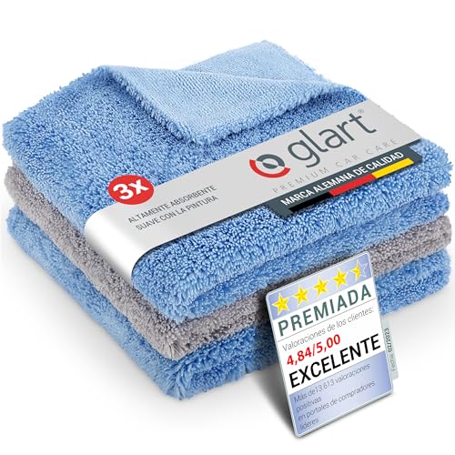 Glart Paño de Pulido Paño de Secado para Coche - Juego de 3 - Paños de Microfibra Premium para el Cuidado Profesional de la Pintura - Paño de Microfibra de 40x40 cm