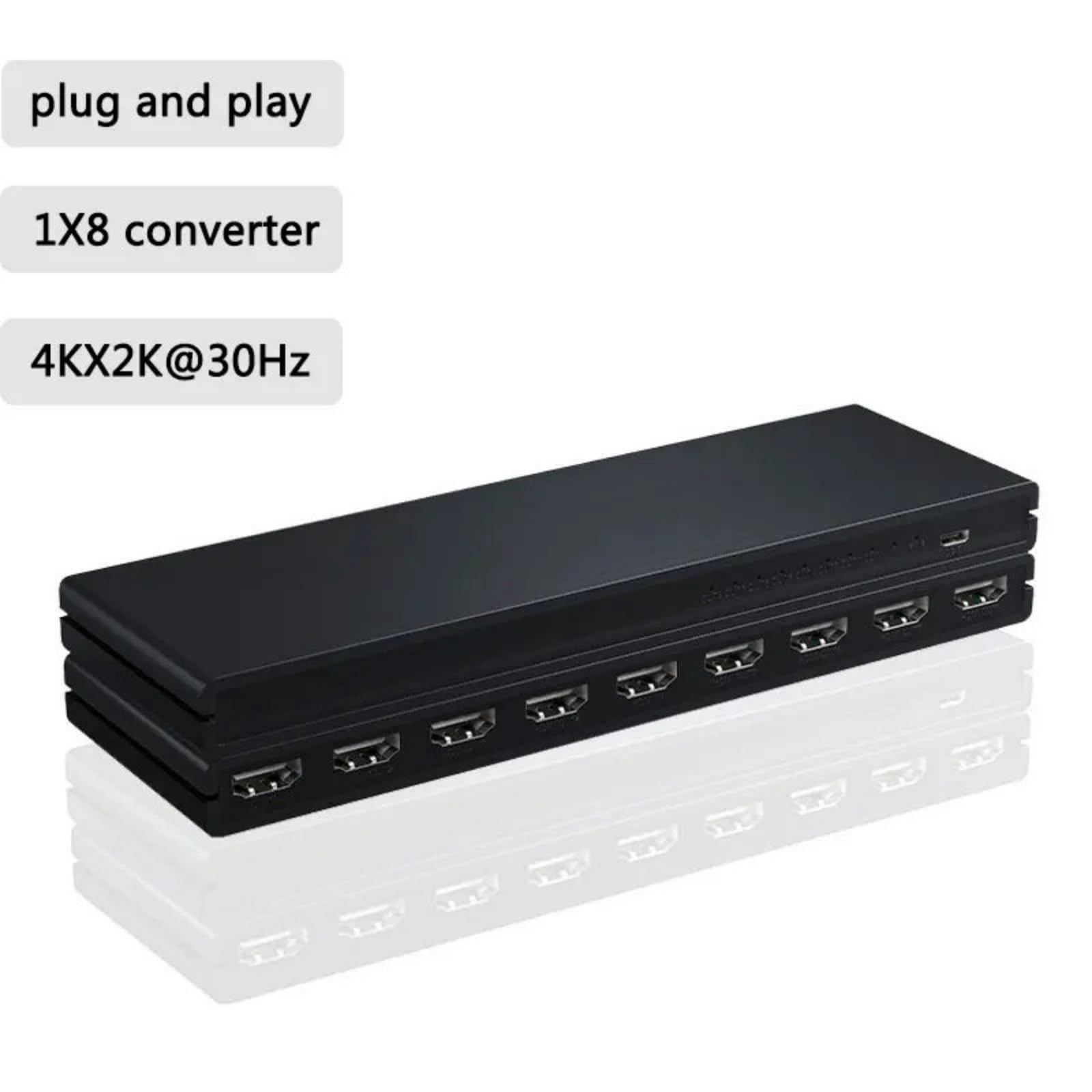Convertitore distributore Video 1x8 Compatibile con HDMI 1 in 8 out 4K 30Hz Splitter a Porte for PC, Laptop, Dvd, proiettore, TV con Ampia compatibilità, Facile da configurare