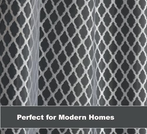 Image of IVAZA Faux Silk Hybrid Designer 100% Blackout Curtain 2-in-1 |Dual-Layer Design with Decorative Mesh Overlay & Tie Ribbon|100% Light Blocking,Thermal Insulated, Door- 7 Feet (Pack of 1) Black