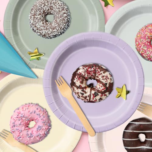 Image of CMUSKO Fairy Birthday Party Decorations - 60pcs Pink Purple Green Plates and Napkins for Spring Wildflower Butterfly Garden Tea Party Tableware Set