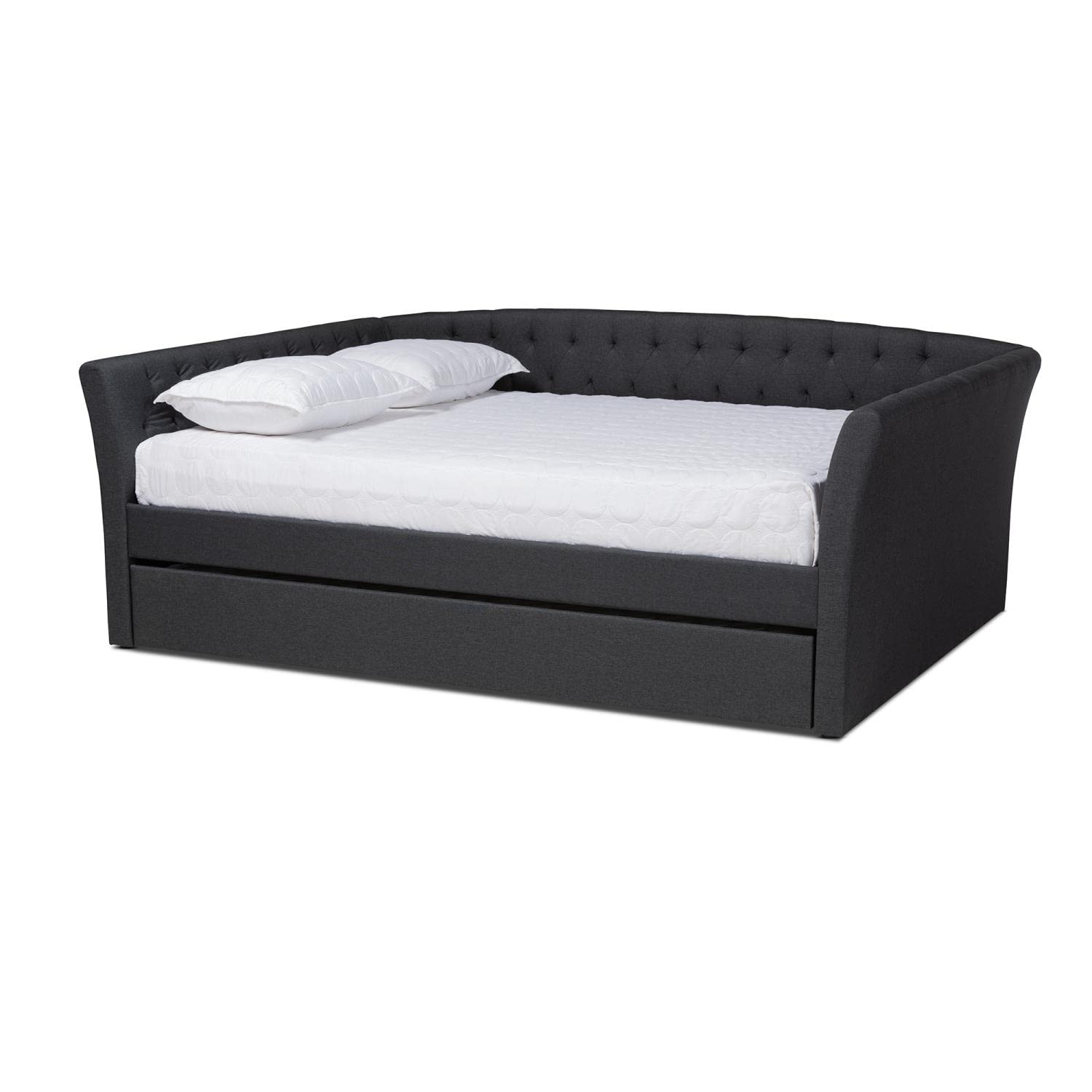Baxton Studio Delora Modern and Contemporary Dark Grey Fabric Upholstered Full Size Daybed with Roll