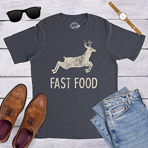 Mens Fast Food T Shirt Funny Deer Hunting Season Novelty Graphic Tee Funny T Shirts Cool Hunting Short Sleeve Novelty Tees for Guys Navy - L - Thumbnail 4