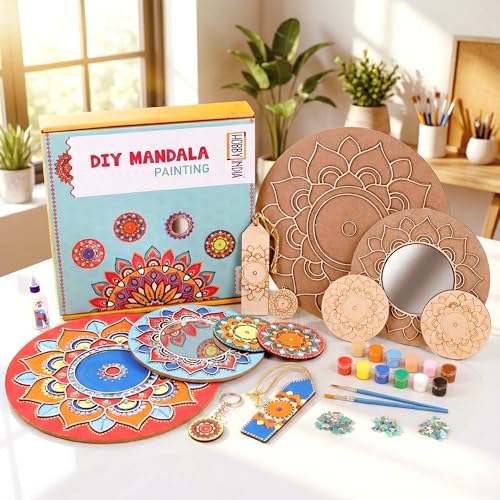 Image of HOBBY INDIA Mandala Art Kit for Adults | DIY Mandala Painting Kit Set of 6 | Unique Art and Craft Kit Gift | Perfect Mandala Art for Decoration | 10+ Years