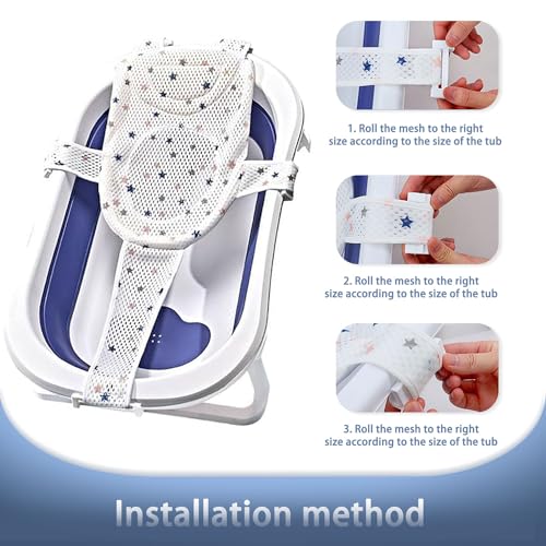 WELLXUNK Babybadenetzt, Baby Dusche Netz, Verstellbares Badesitznetz, B-aby Badekissen, rutschfestes Badesitznetz, Babywannenmatte Baby-Badenetz, B-aby Badewanne Pad für Neugeborene Verstellbar