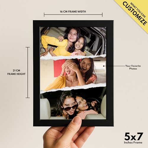 Image of Framekaari Customized Collage Photo Frame | Personalized Gift | Custom 3-Photo Collage | Gift for Friends, Family, Couple & Birthday | Tabletop & Wall Mount | 16x21 cm (Design-12)