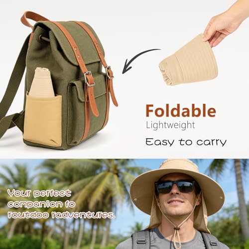 Image of ZOORON Sun Hats for Men Women Fishing Hat with Neck Flap,UPF 50+ Sun Hat Waterproof Wide Brim Bucket Hats for Safari Hiking