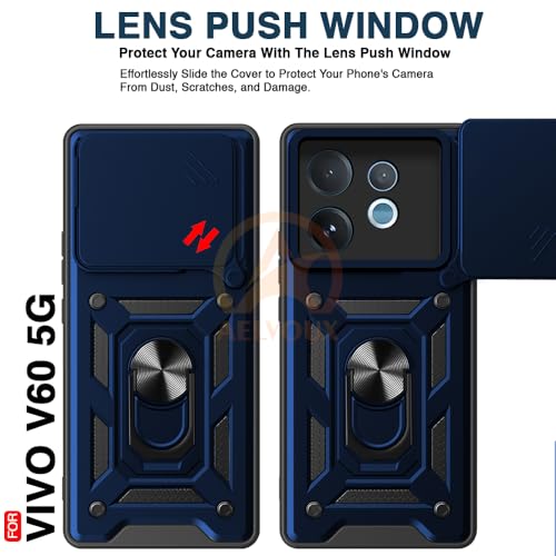 Image of Armor Bumper Back Cover Case for Vivo V60 / V60e / T4 Pro 5G | Rotating Camera Cover, Ring Holder & Kickstand | Heavy Duty & 360 Degree Protection Vivo V60 / V60e / T4 Pro 5G Back Cover (Blue)