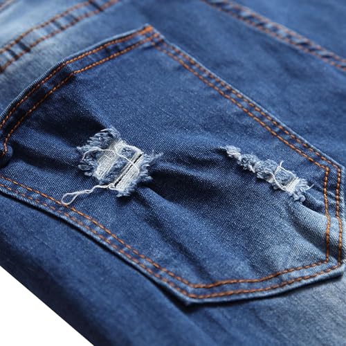 Jean coupe ajustée déchiré pour homme en toile denim premium stretch bleu 2 - 6