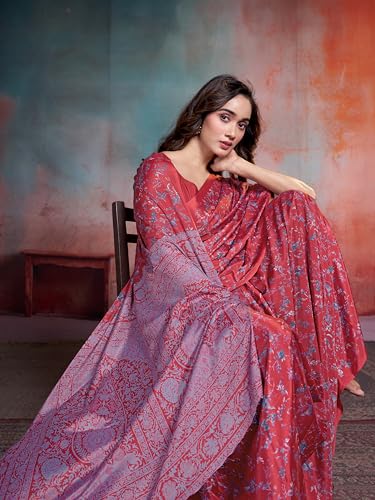 Image of Garden Vareli Floral Print Crepe Saree With Unstitched Blouse Piece