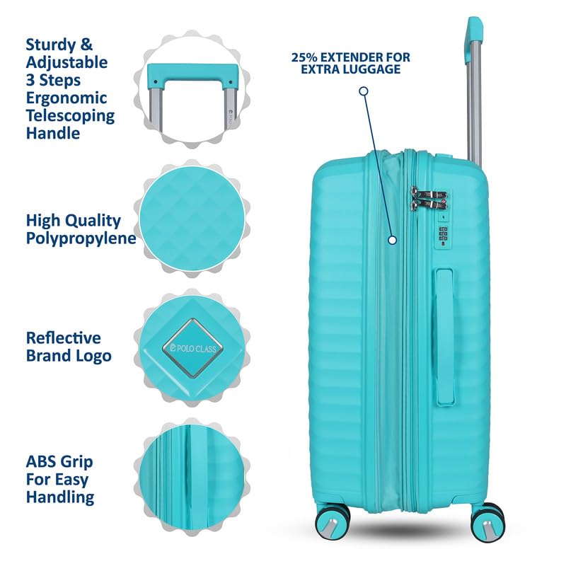 Image of Polo Class Trolley Bag 28 INCH with Vanity Trolley Bag | Polypropylene Material with 360-Degree Rotating Wheels | Number Lock & Securitec Zipper -Sea Green