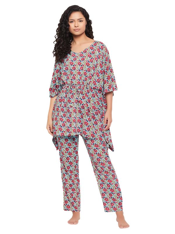 clovia Women's Rayon Printed Top & Pyjama Set in Blue-picture-44
