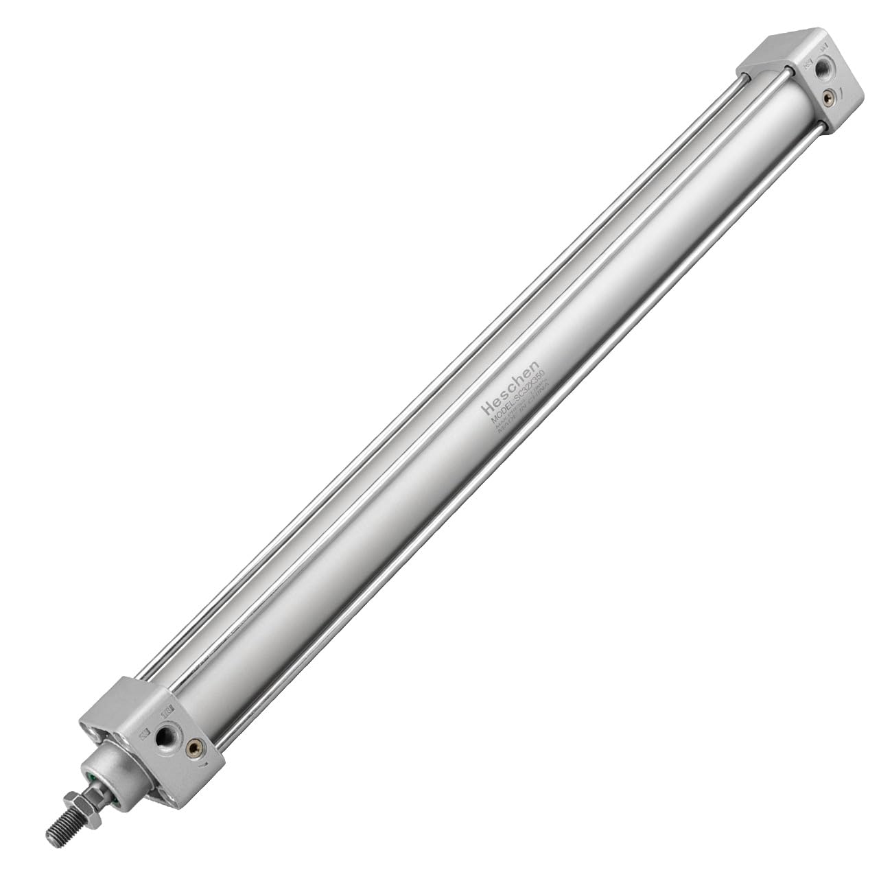 Heschen Tie-Rod Pneumatic Air Cylinder, SC 32-350, 32mm Bore, 350mm Stroke, PT 1/8 Port, Double Acting, Adjustable Cushion, Self-Lubricating Actuator for Industrial & Woodworking