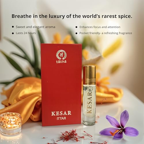 Image of Tatha Luxury Kesar /Saffron Attar Original| 100% Natural Saffron Strands| Kesar Chandan Roll-On for Women & Men Long Lasting| Warm, Spicy Aroma| Ideal Gift |10 ML Pack| Kesar Attar Without Alcohol