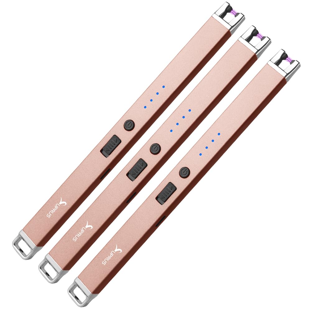 Electric Lighter Arc Windproof USB Flameless Rechargeable Lighter with Safety Lock for Candle (Rose Gold&Rose Gold&Rose Gold)