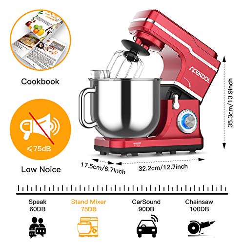 Stand Mixer, 7.5QT 660W Electric Dough Mixer, Kitchen 10-Speed Tilt-Head Food Mixer for Baking&Cake, with Stainless Steel Bowl, Whisk, Dough Hook, Beater, Splash Guard(RED) MC1