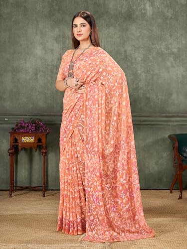 Image of Garden Vareli Summer Roganza Viscose Brasso Floral Print Saree with Unstitched Blouse Piece